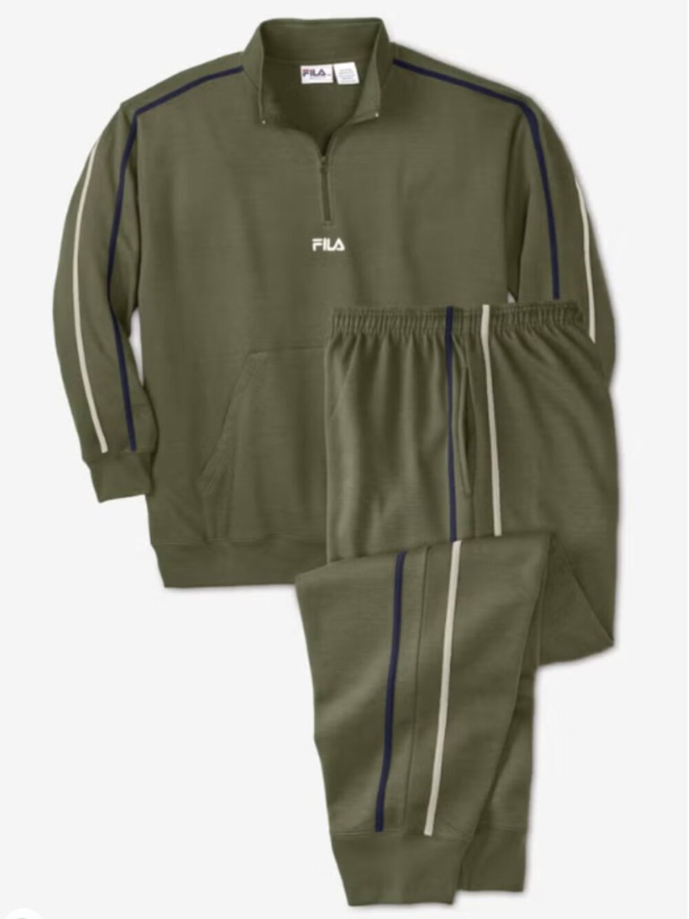 FILA Fleece 1/4 Zip Tracksuit - OLIVE 5XL